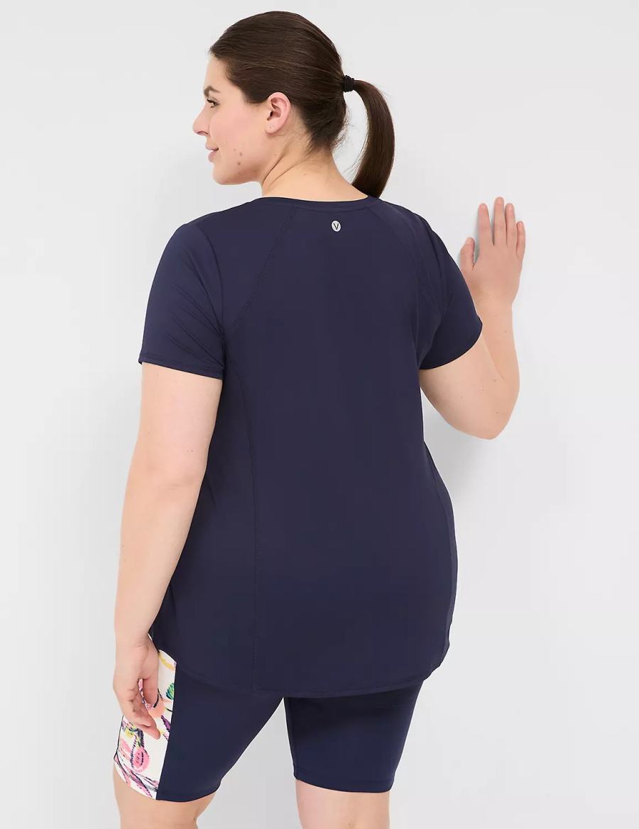 Women Lane Bryant LIVI Wicking V-Neck Performance Tee T Shirts Navy | VXN2466DE