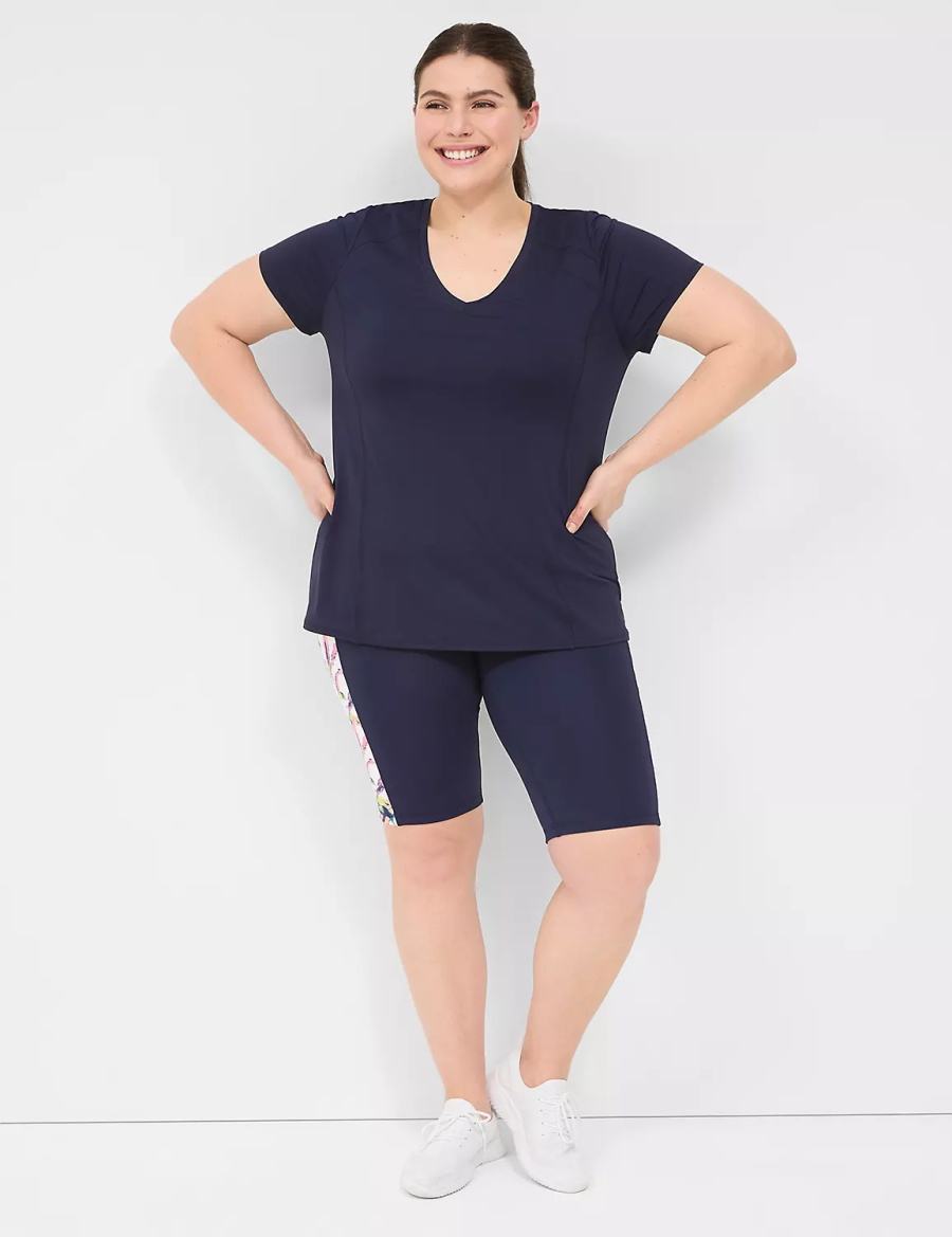 Women Lane Bryant LIVI Wicking V-Neck Performance Tee T Shirts Navy | VXN2466DE