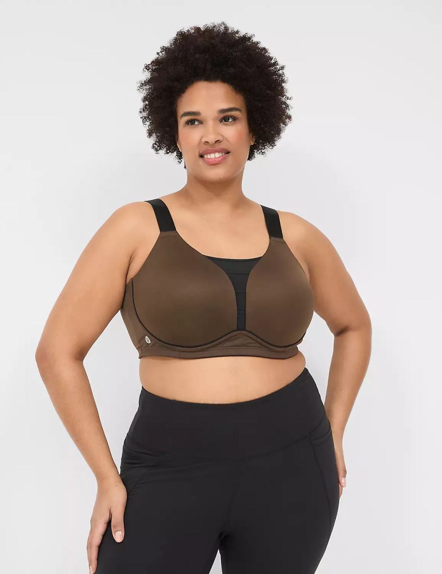 Women Lane Bryant LIVI Wireless Medium-Impact Wicking Sports Bra Dark Brown | NFQ3531GM