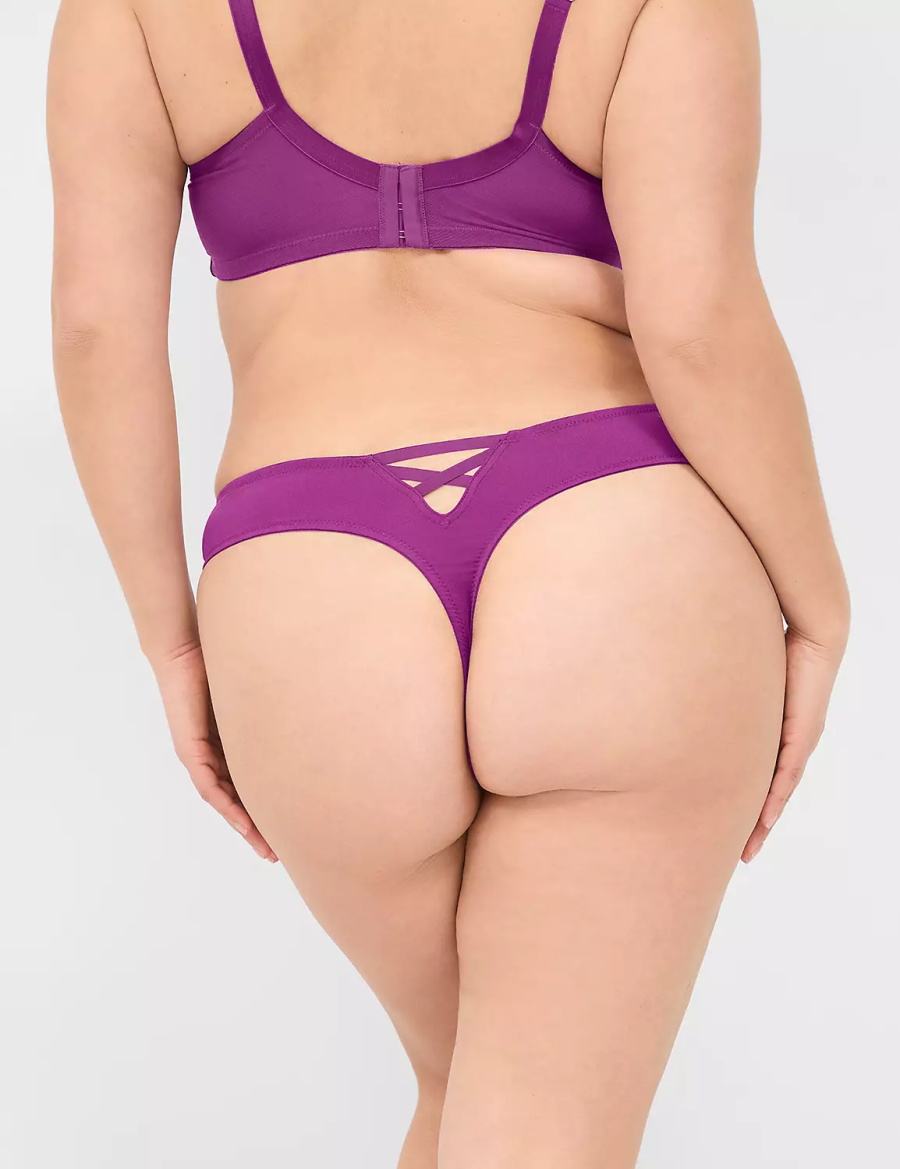 Women Lane Bryant Lace-Front Thong Panty Purple | ZCM1718RP