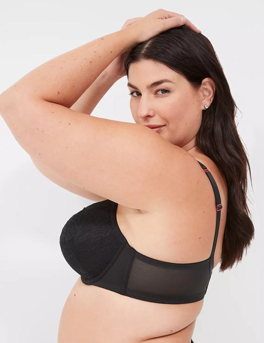 Women Lane Bryant Lace-Trim Lightly Lined Balconette Bra Black | TLJ674YJ