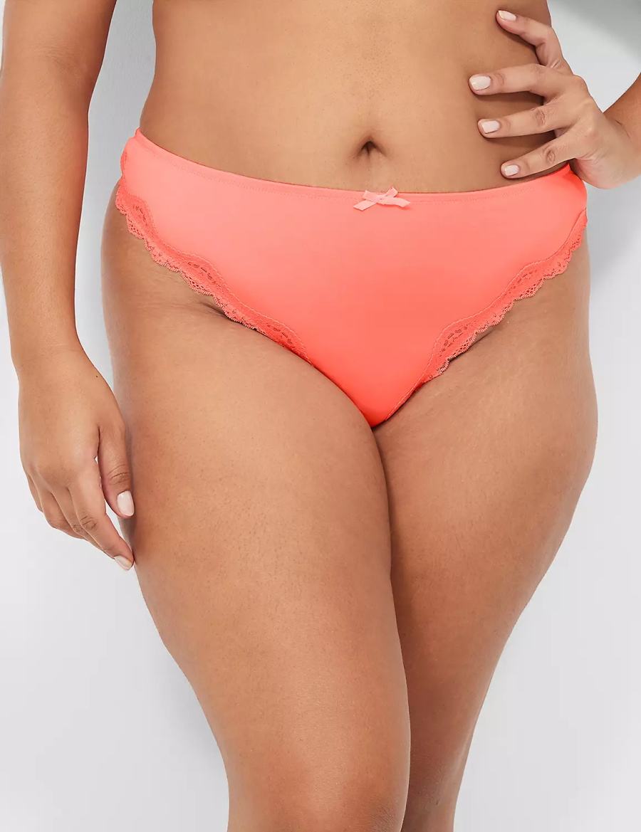 Women Lane Bryant Lace-Trim Thong Panty Pink | VDS566WF