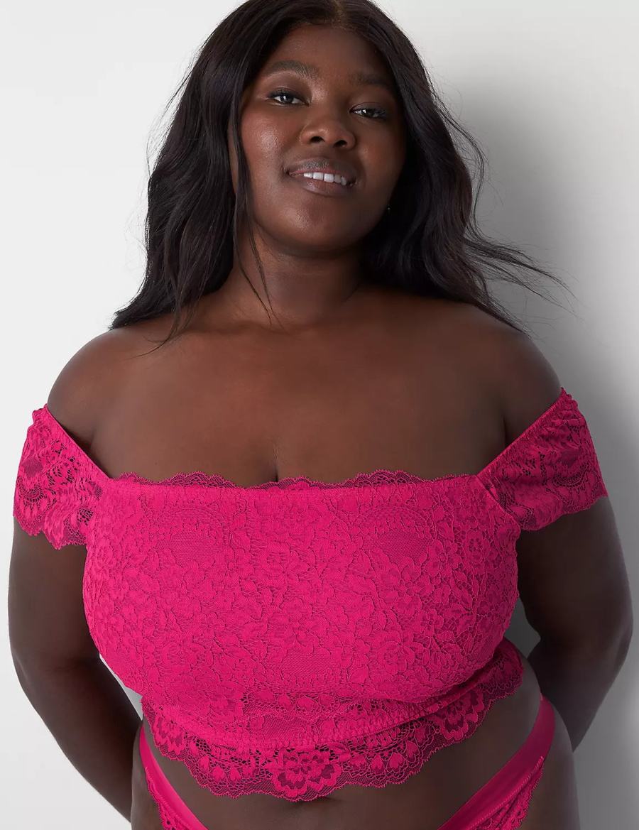 Women Lane Bryant Lace Crop Top Bralettes Pink | BIQ4477TG