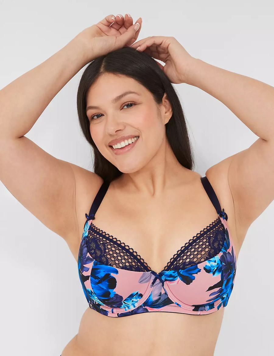 Women Lane Bryant Lace French Balconette Bra Pink Blue Black | RQX3297JD