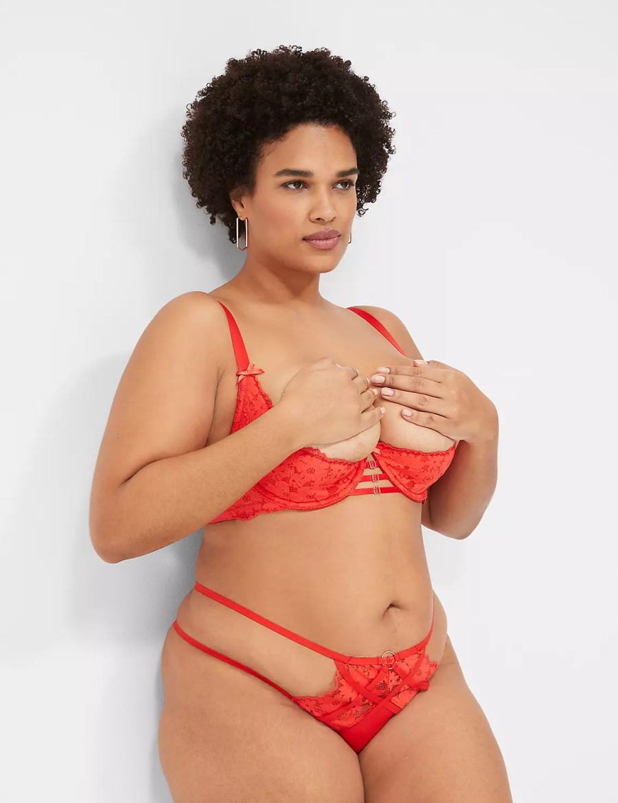 Women Lane Bryant Lace Quarter Cup Bralettes Deep Red | UUJ8756SC