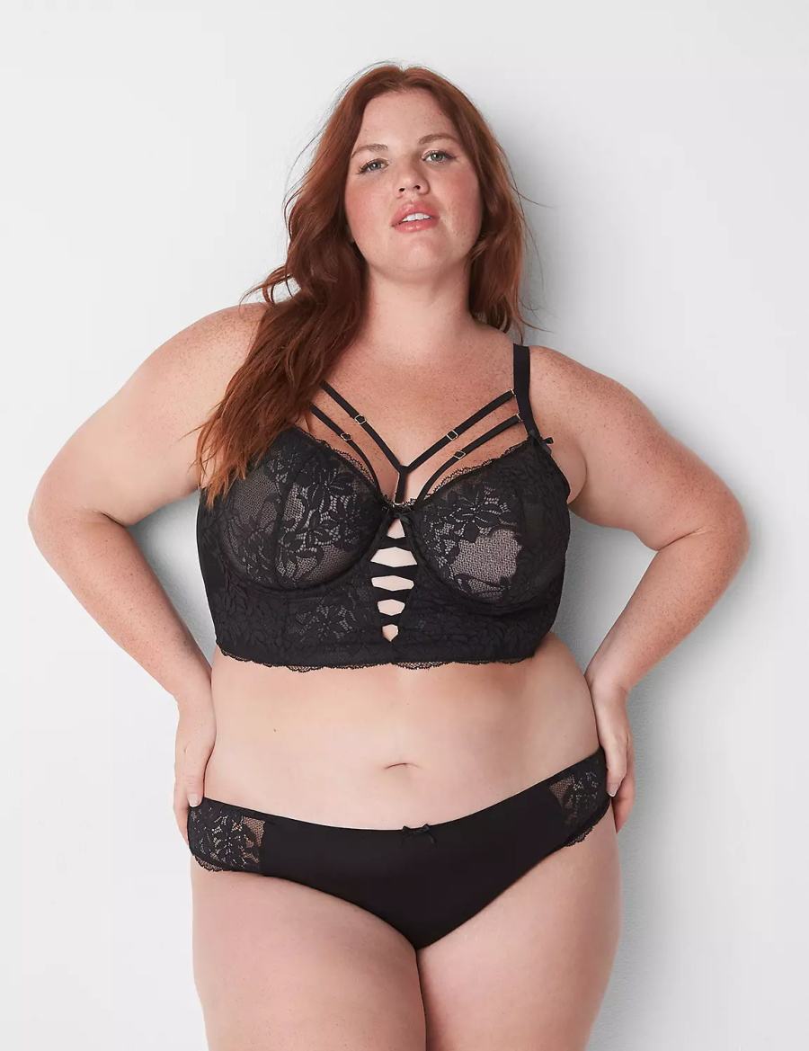 Women Lane Bryant Lace Tanga Briefs Black | QUQ297WI