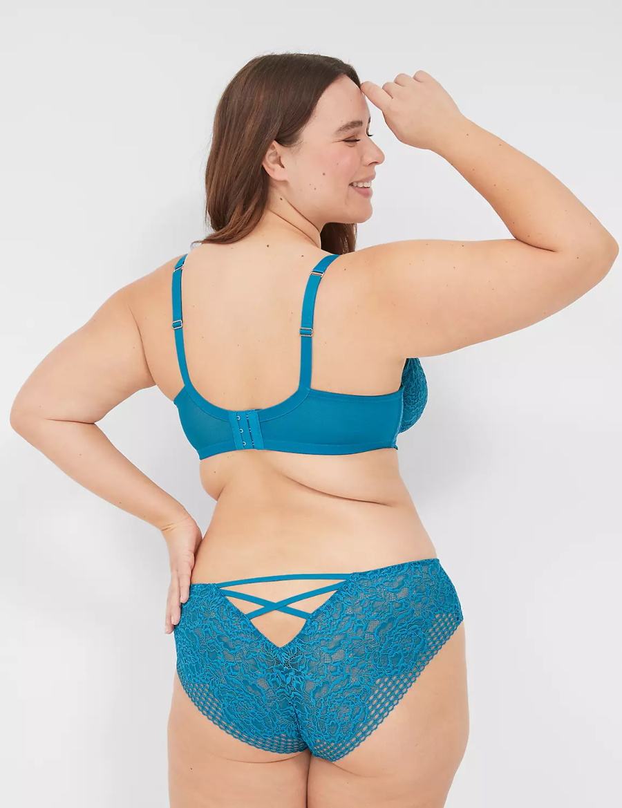 Women Lane Bryant Lace Unlined Balconette Bra Blue | ZNY7134NZ