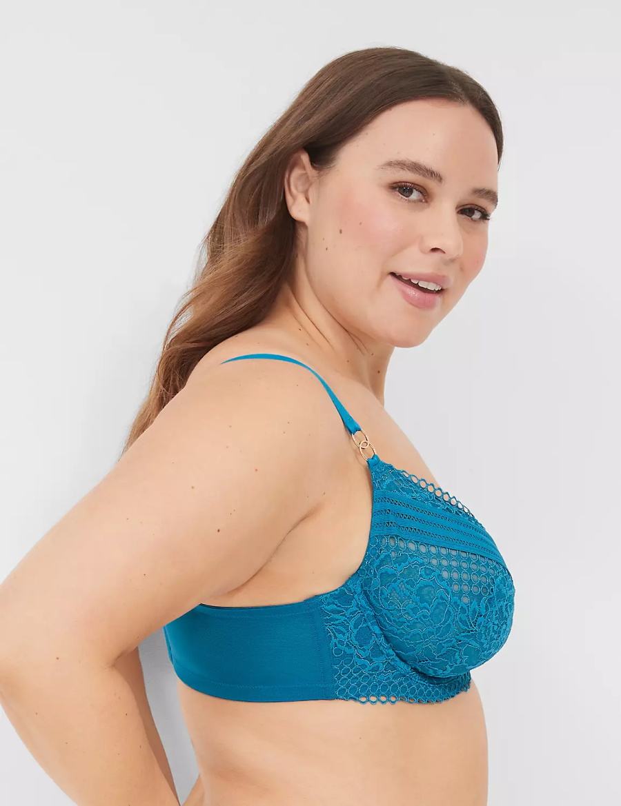 Women Lane Bryant Lace Unlined Balconette Bra Blue | ZNY7134NZ