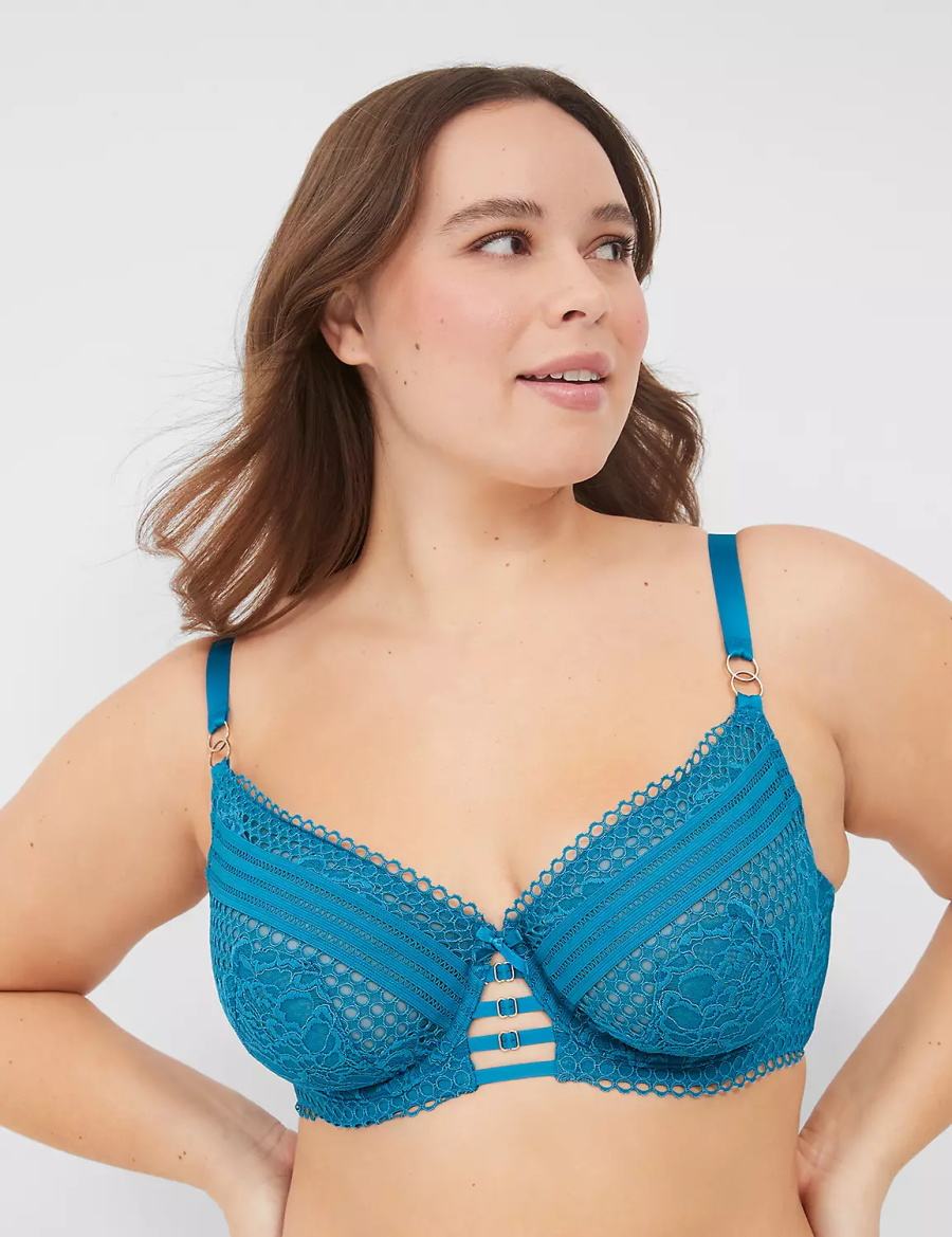 Women Lane Bryant Lace Unlined Balconette Bra Blue | ZNY7134NZ