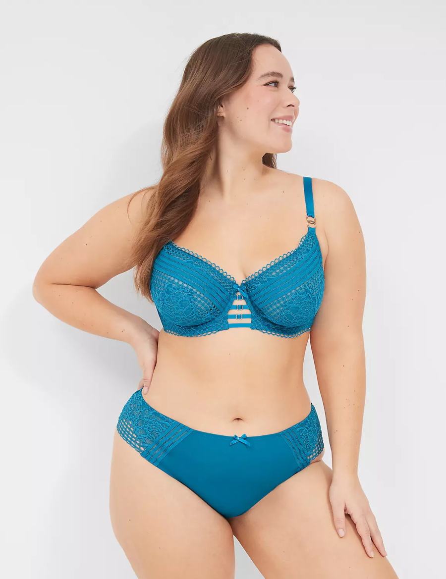 Women Lane Bryant Lace Unlined Balconette Bra Blue | ZNY7134NZ