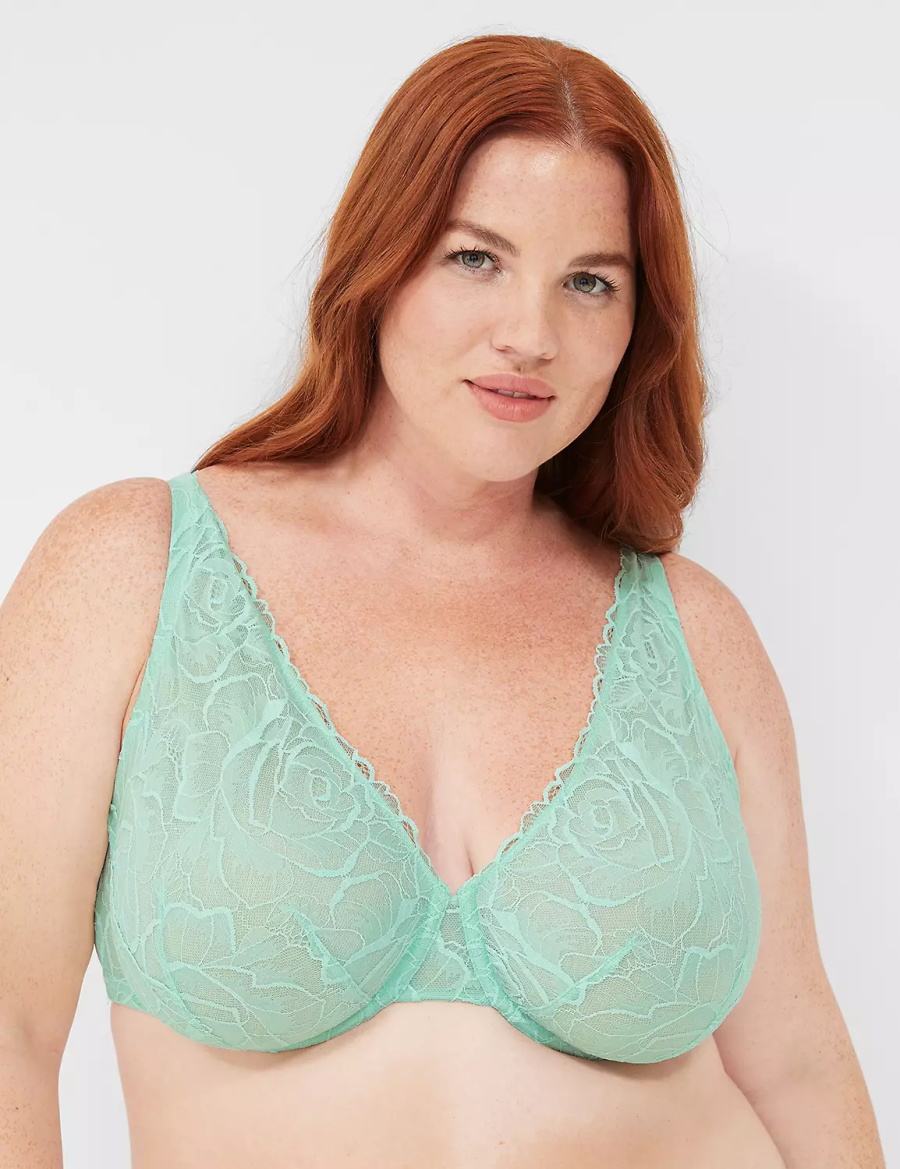 Women Lane Bryant Lace Unlined Full Coverage Bralettes Light Green | JIC9768QA