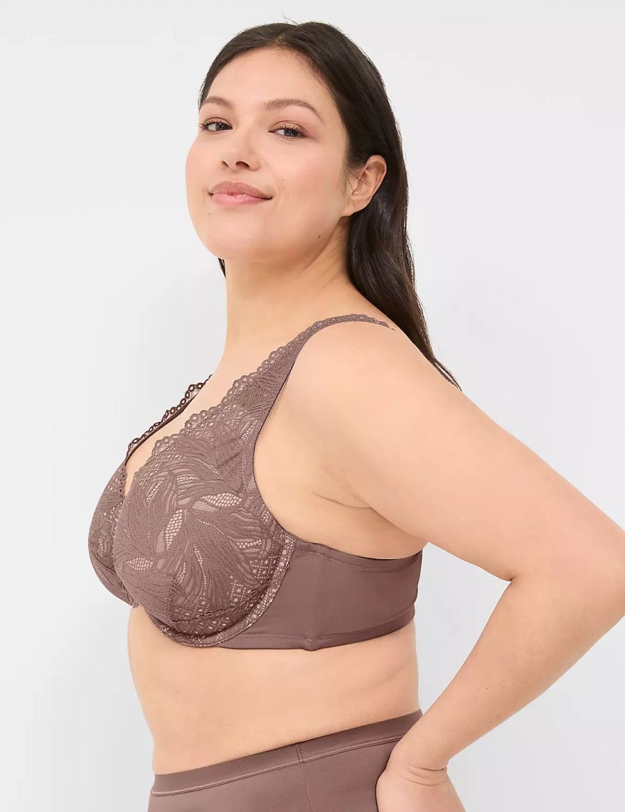 Women Lane Bryant Lace Unlined Full Coverage Bralettes Deep Grey Brown | JAS5692HQ