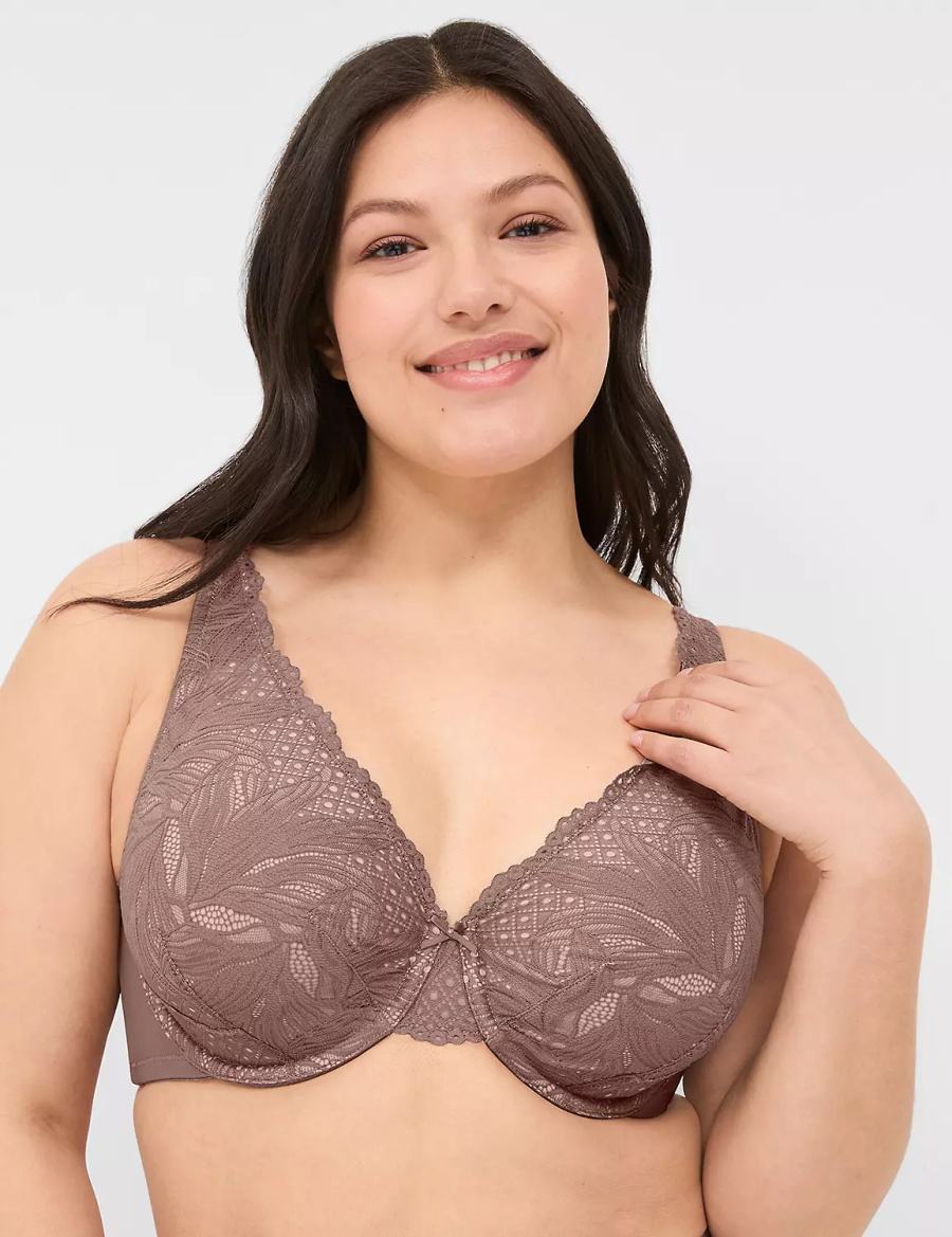 Women Lane Bryant Lace Unlined Full Coverage Bralettes Deep Grey Brown | JAS5692HQ