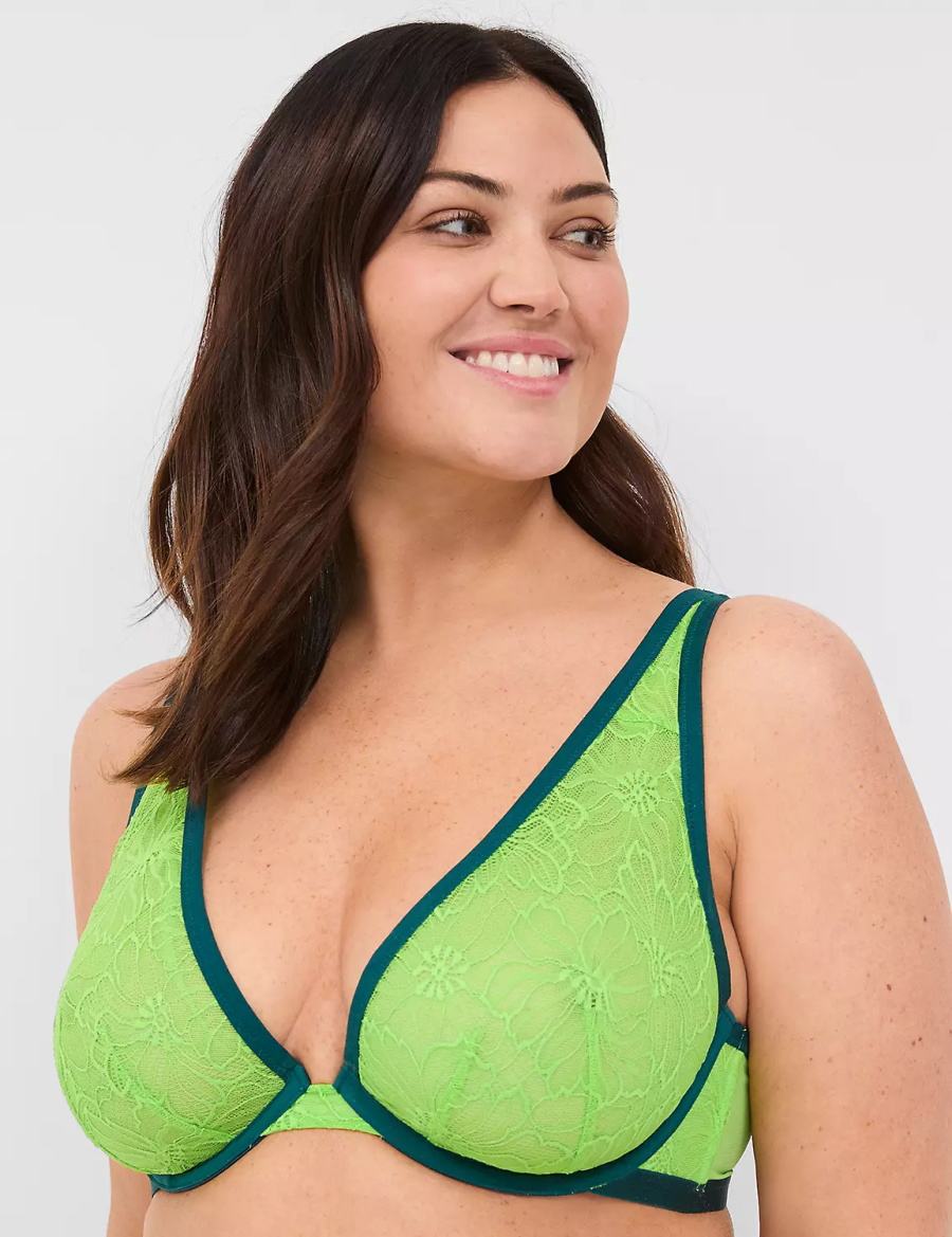 Women Lane Bryant Lace Unlined High Apex Bralettes Green | HHT6620UM