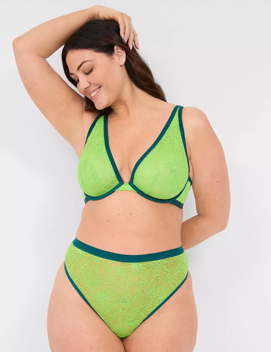 Women Lane Bryant Lace Unlined High Apex Bralettes Green | HHT6620UM