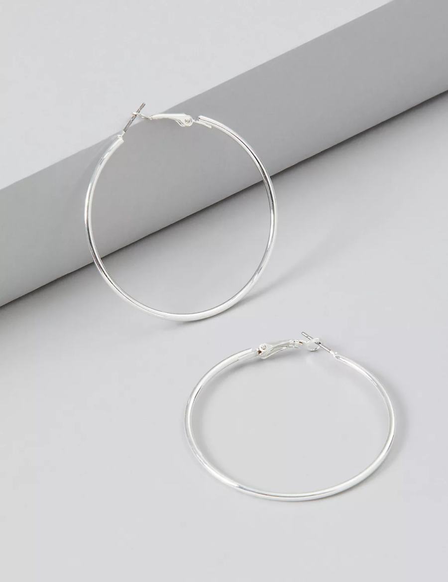 Women Lane Bryant Large Hoop Earrings Silver | JFT9993CH