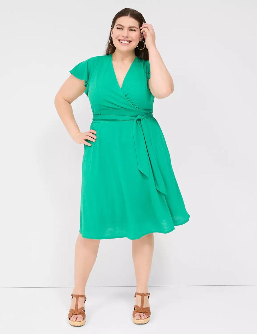 Women Lane Bryant Lena Surplice-Neck Knitted Dress Turquoise | GZC10033FJ