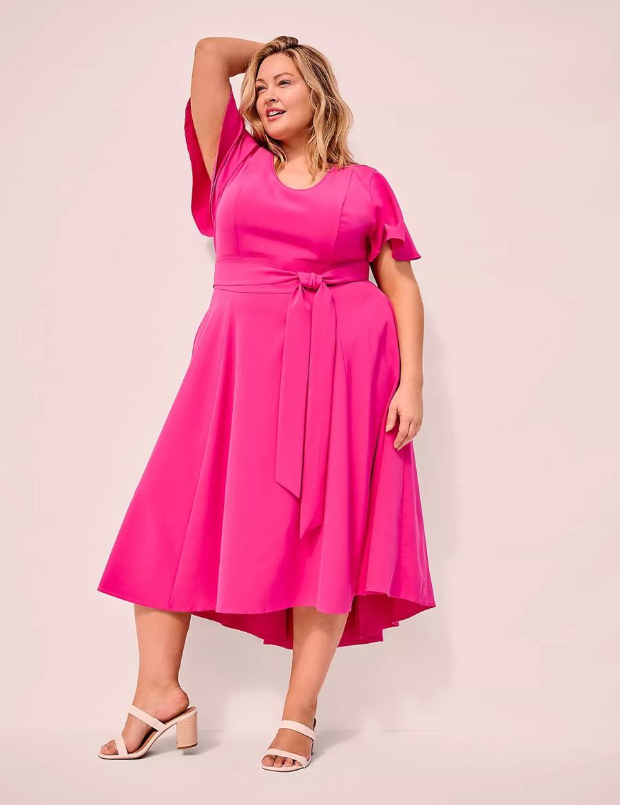 Women Lane Bryant Lena V-Neck High-Low Midi Dress Pink | EJJ6664RG