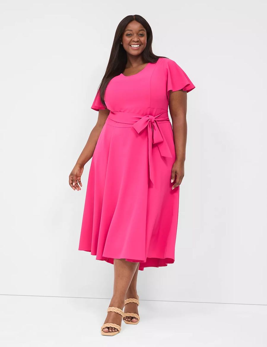 Women Lane Bryant Lena V-Neck High-Low Midi Dress Pink | EJJ6664RG