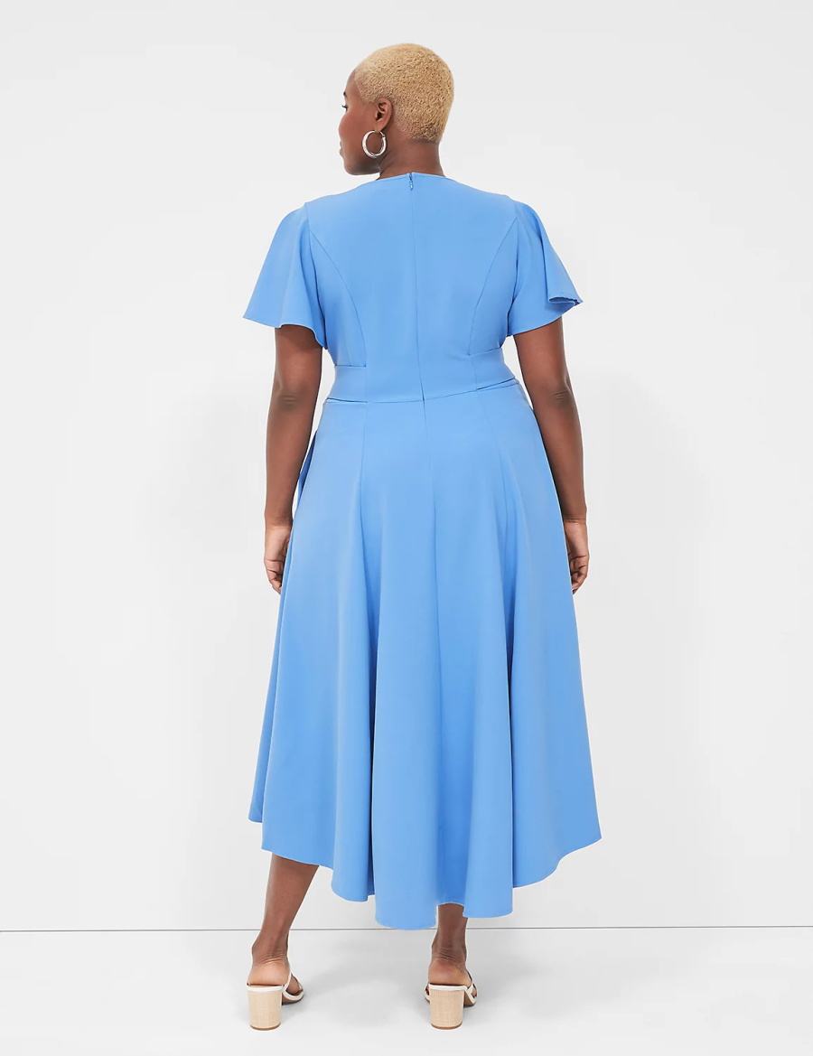 Women Lane Bryant Lena V-Neck High-Low Midi Dress Blue | XCU7455UM