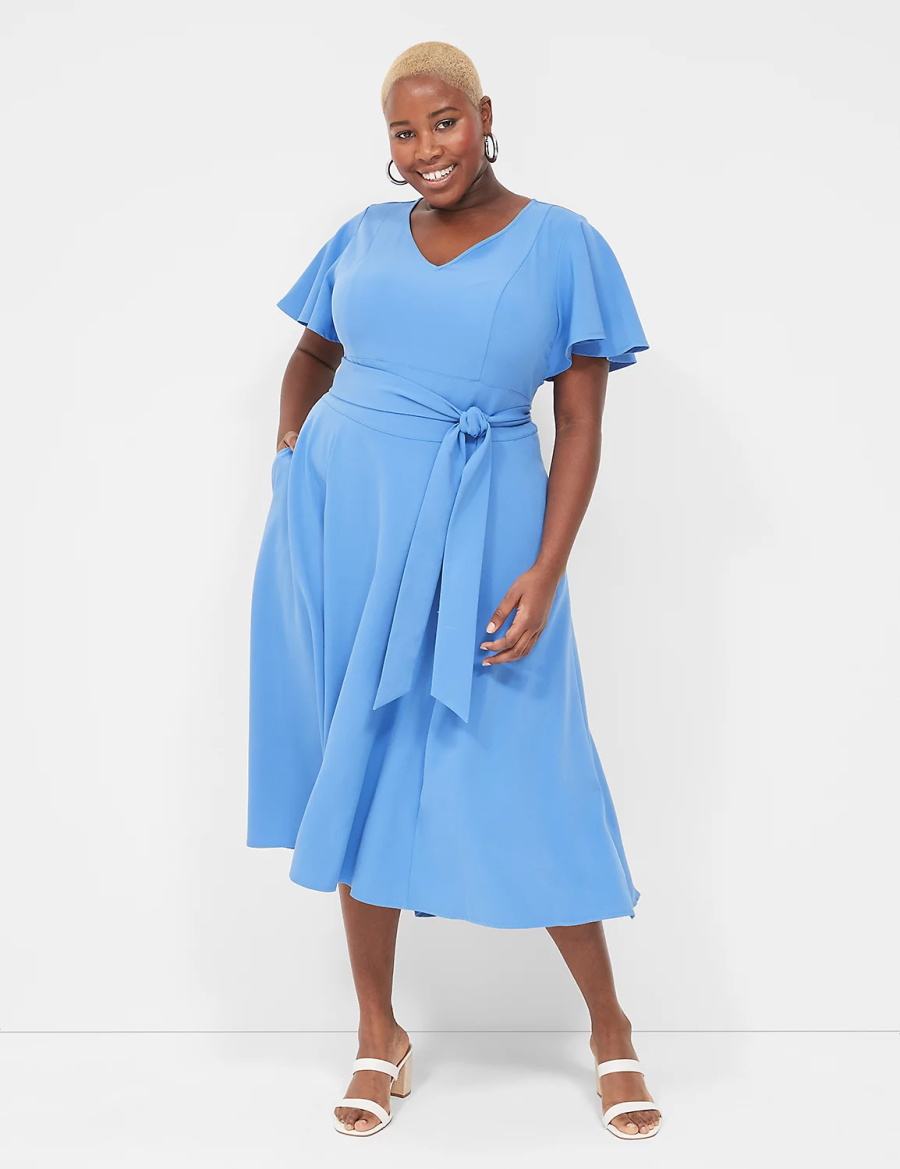 Women Lane Bryant Lena V-Neck High-Low Midi Dress Blue | XCU7455UM