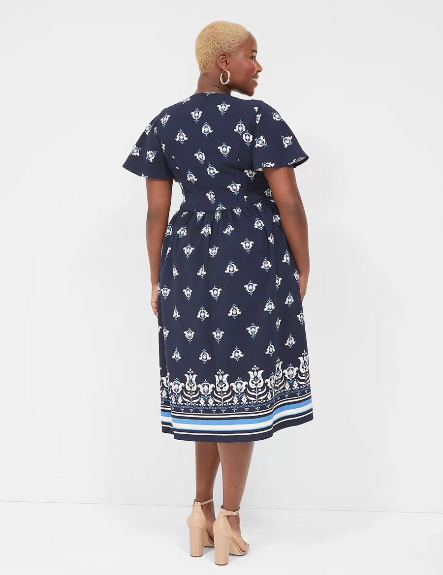 Women Lane Bryant Lena V-Neck Level-Hem Midi Dress Blue | JXF2117KV