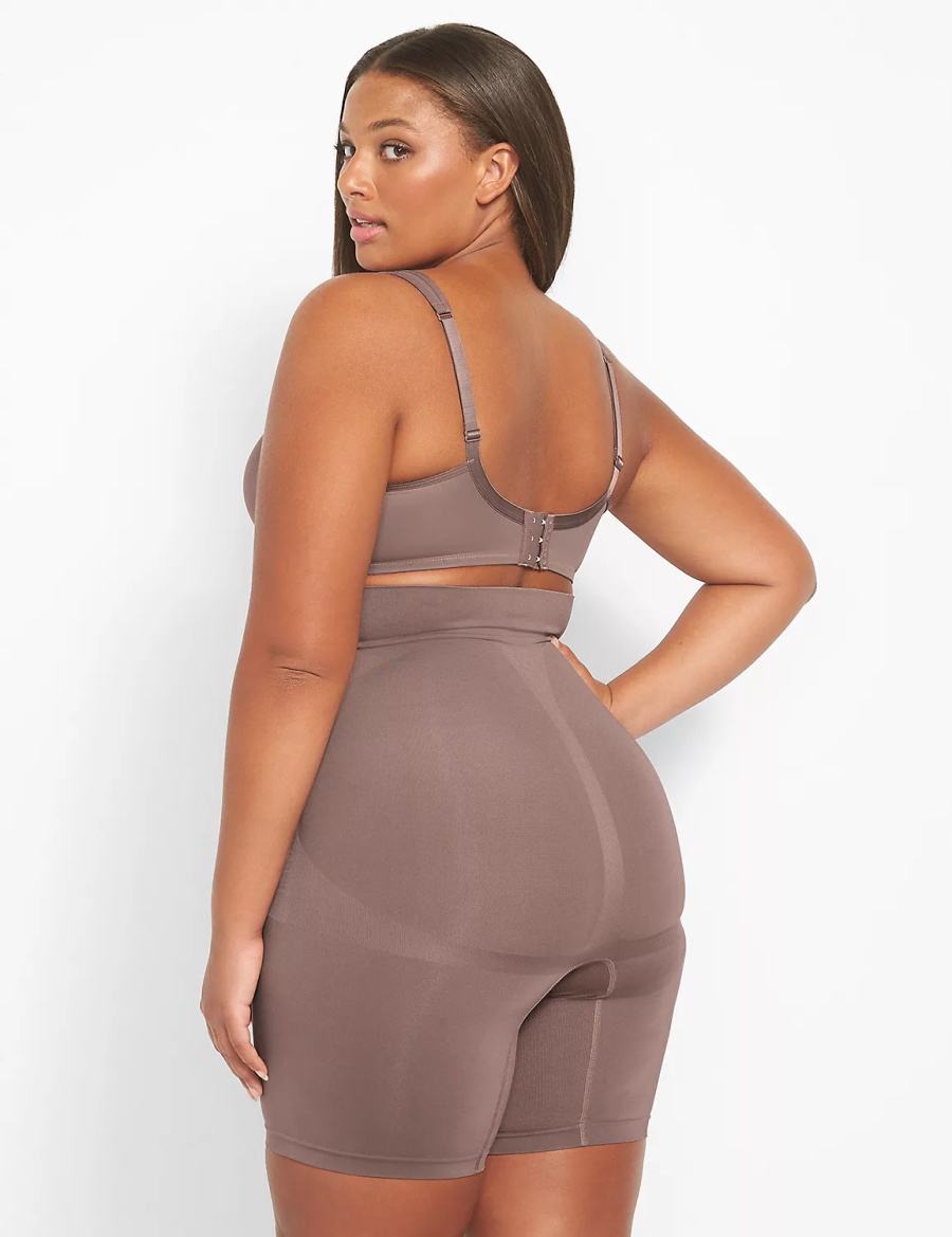 Women Lane Bryant Level 2 Shaping Ultra High-Waist Short Briefs Deep Grey Brown | POG6457MU