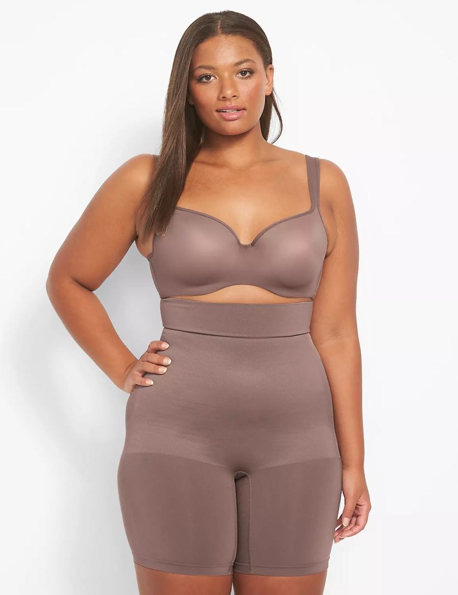 Women Lane Bryant Level 2 Shaping Ultra High-Waist Short Briefs Deep Grey Brown | POG6457MU