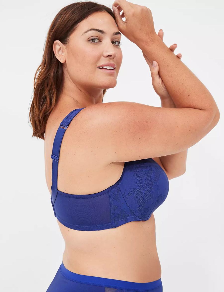 Women Lane Bryant Lightly Lined Full Coverage with Lace Overlay Bralettes Blue | XDA5317EZ