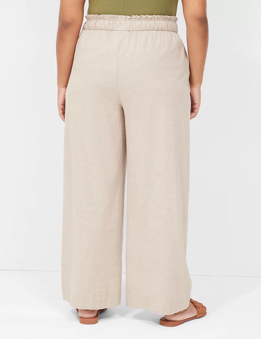 Women Lane Bryant Linen Wide Leg Pants Beige | UCS2692UW