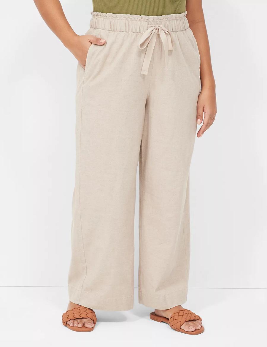 Women Lane Bryant Linen Wide Leg Pants Beige | UCS2692UW