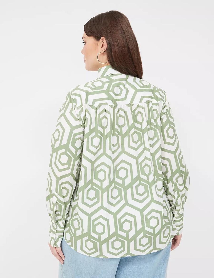 Women Lane Bryant Long-Sleeve Collar Popover Shirts Green | DQY6696RW