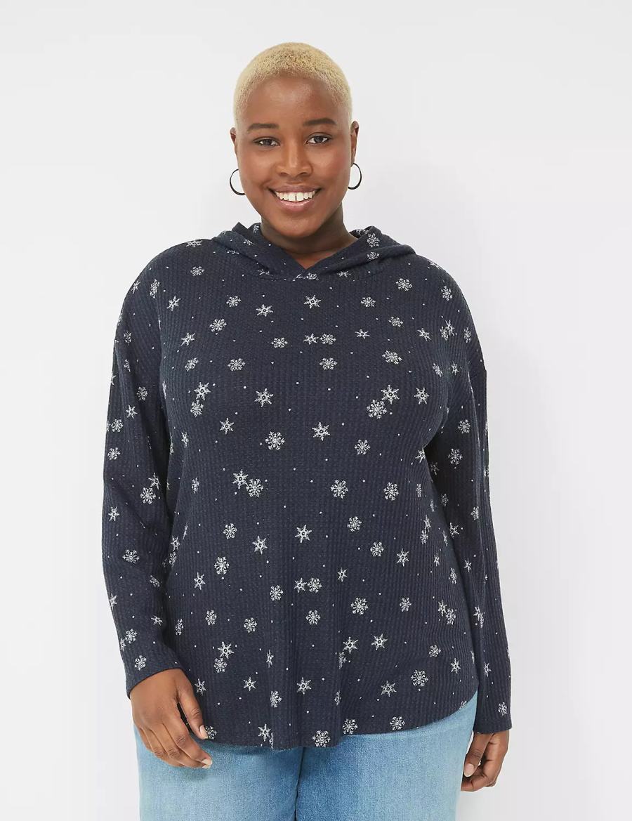 Women Lane Bryant Long-Sleeve Curved-Hem Tee T Shirts Navy | YVJ8635YG