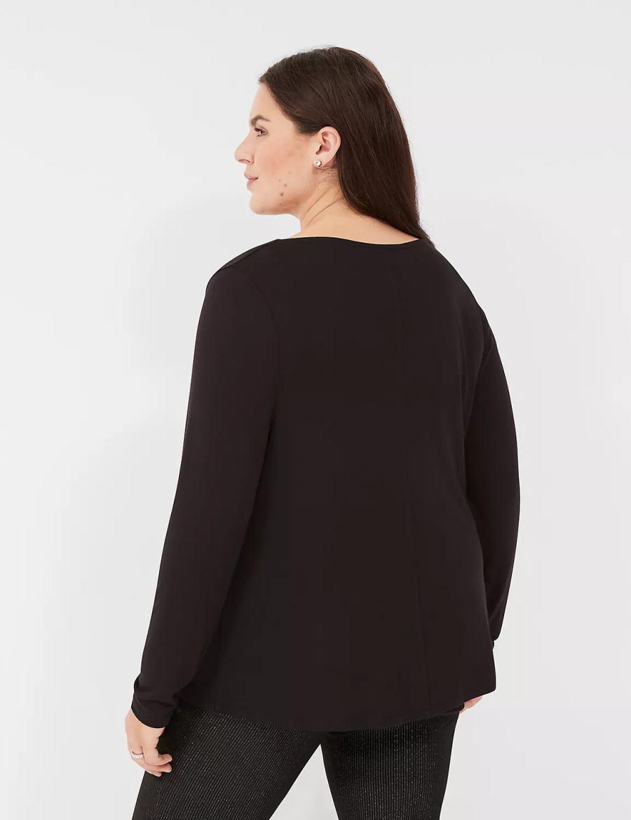 Women Lane Bryant Long-Sleeve Drape-Neck Top T Shirts Black | FMX1211FO