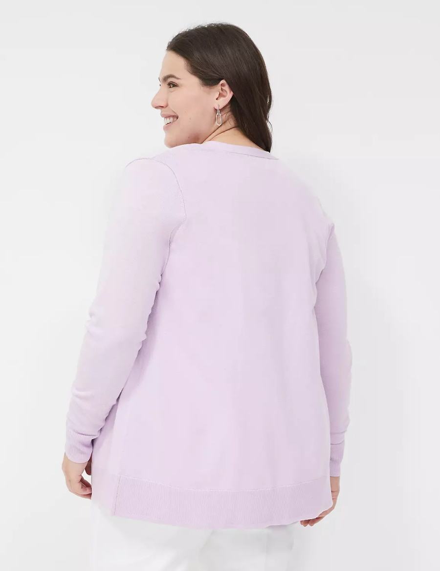 Women Lane Bryant Long-Sleeve Open-Front Cardigan Purple | NBP5383ML