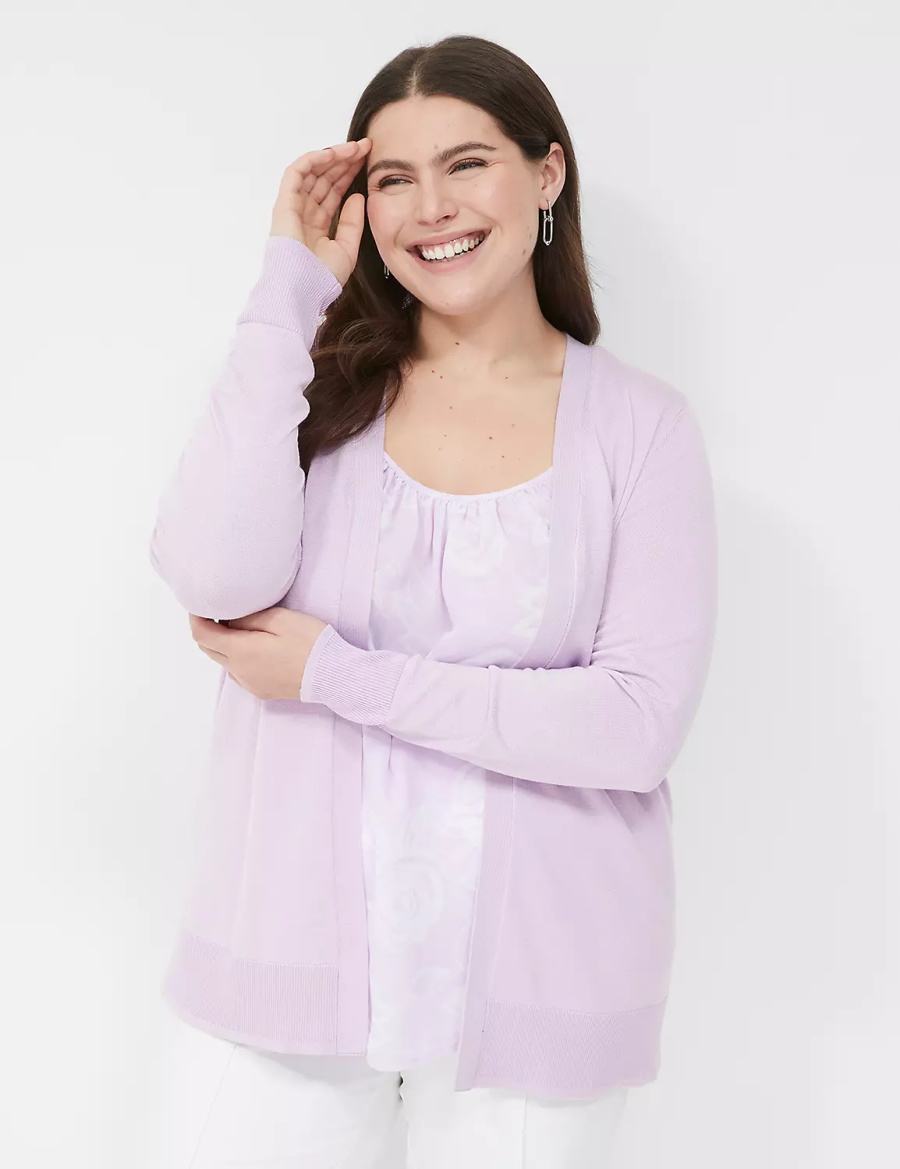 Women Lane Bryant Long-Sleeve Open-Front Cardigan Purple | NBP5383ML