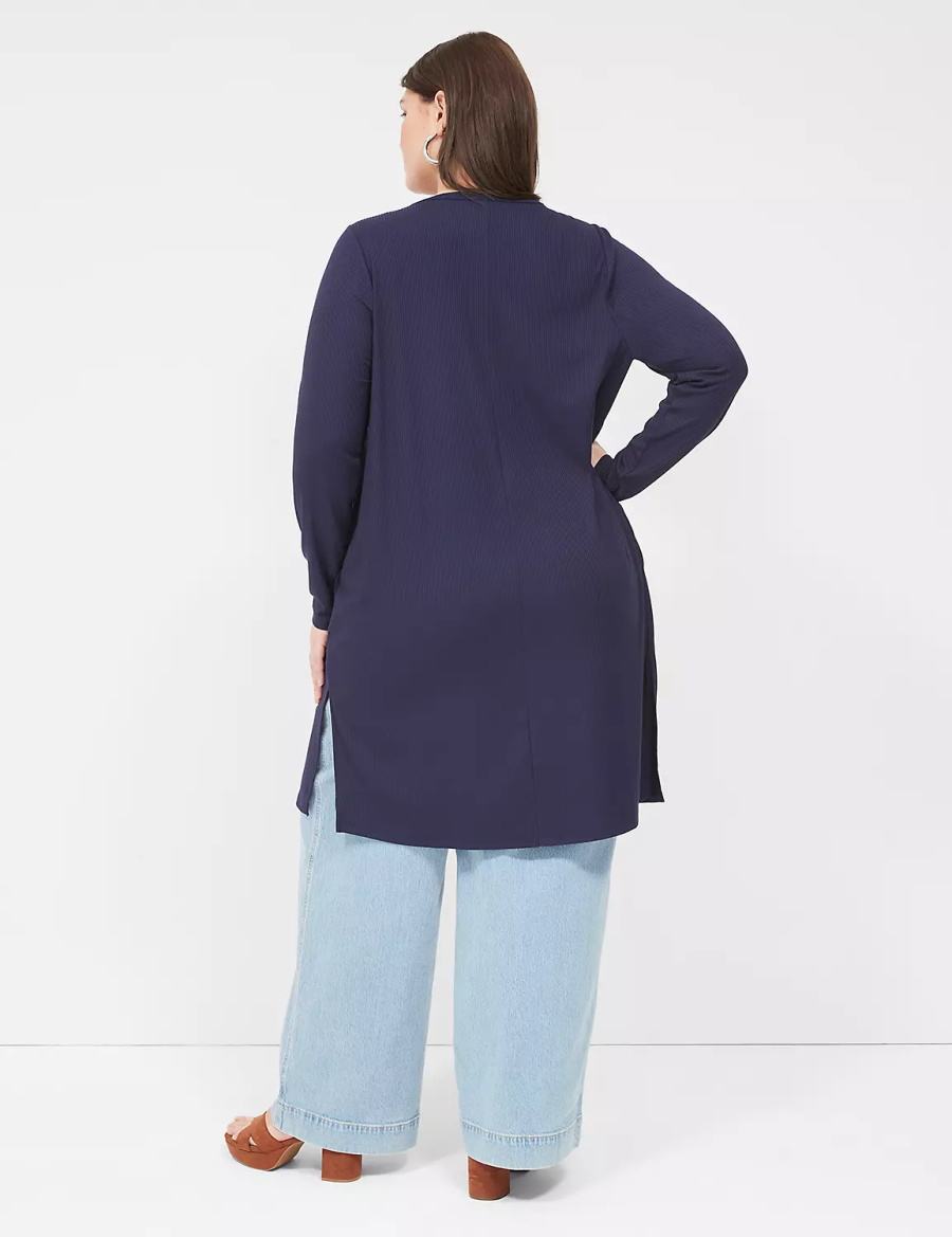 Women Lane Bryant Long-Sleeve Open-Front Overpiece Robe Blue | RUH6055YT