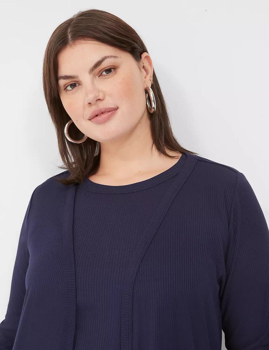 Women Lane Bryant Long-Sleeve Open-Front Overpiece Robe Blue | RUH6055YT