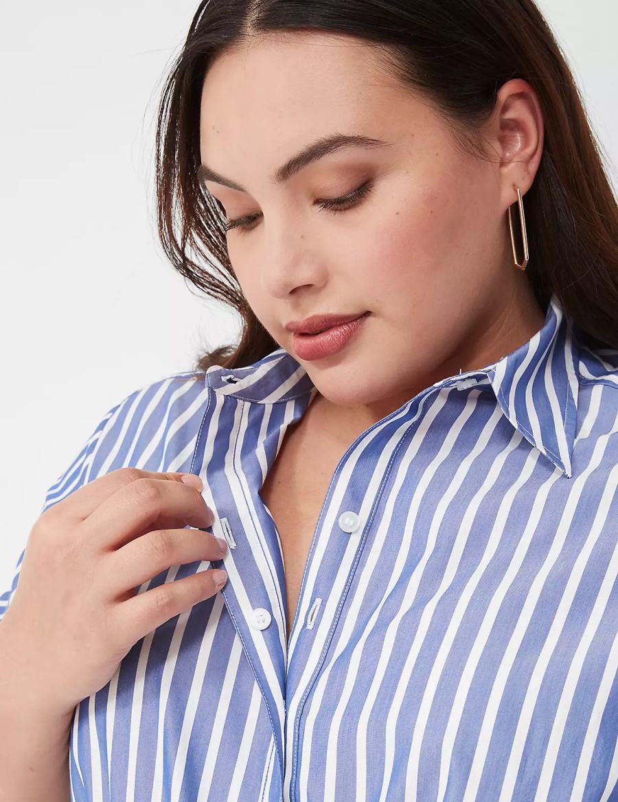 Women Lane Bryant Long-Sleeveed Midi Shirt Dress Blue Stripes | OCD4031HY