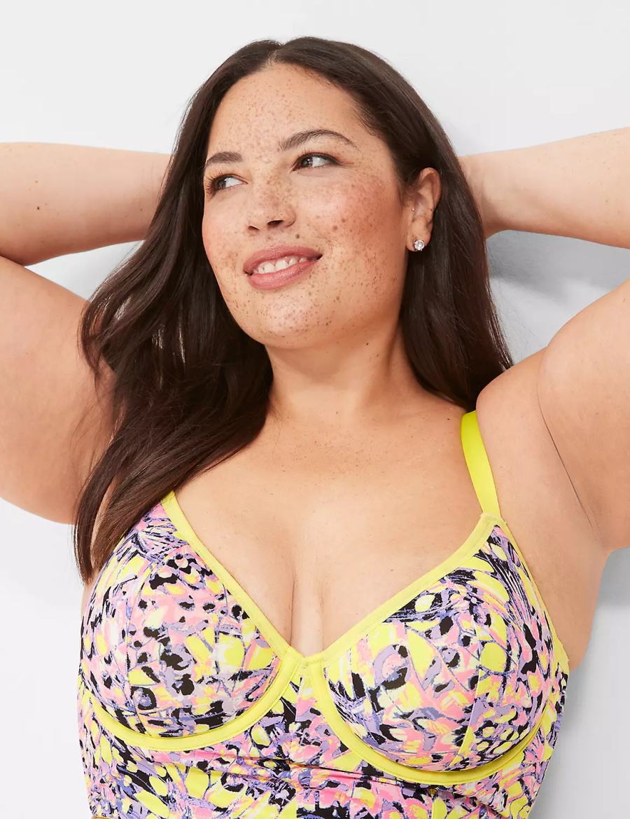 Women Lane Bryant Longline Demi Bralettes Yellow Multicolor | BXV7664YG