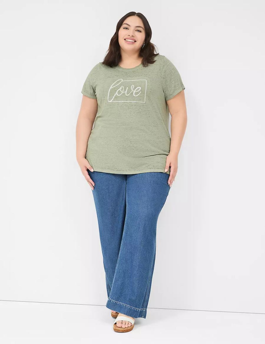 Women Lane Bryant Love Graphic Tee T Shirts Olive Green | DRL4028VJ