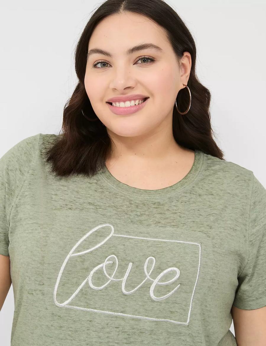 Women Lane Bryant Love Graphic Tee T Shirts Olive Green | DRL4028VJ