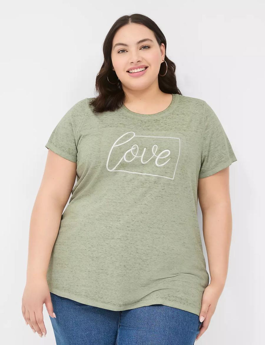 Women Lane Bryant Love Graphic Tee T Shirts Olive Green | DRL4028VJ