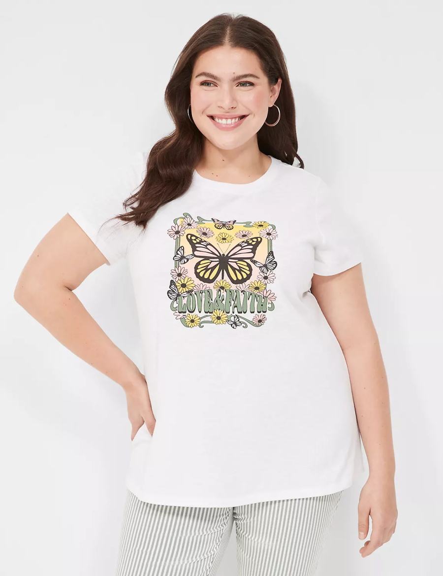 Women Lane Bryant Love & Faith Graphic Tee T Shirts White | NEF5644QI