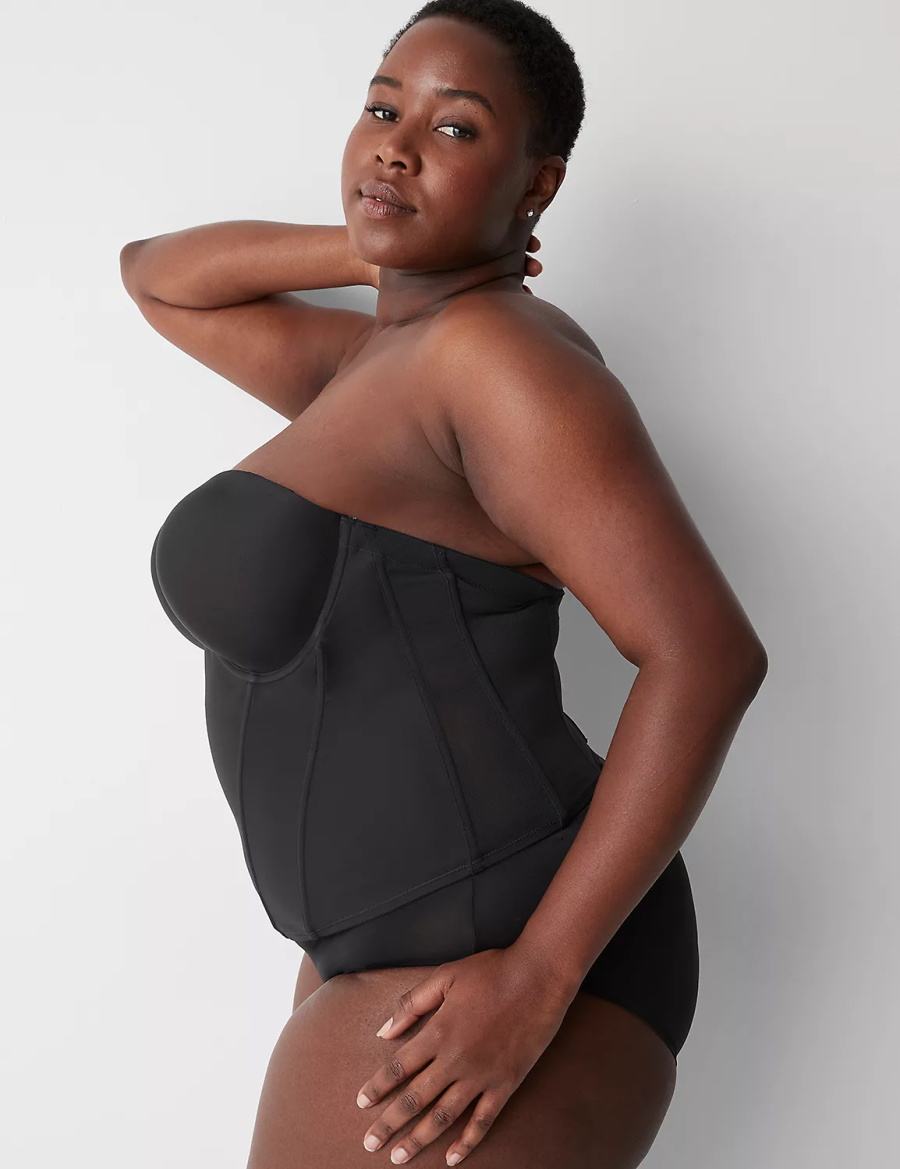 Women Lane Bryant Low-Back Multiway Bustier Bralettes Black | YAC956LG