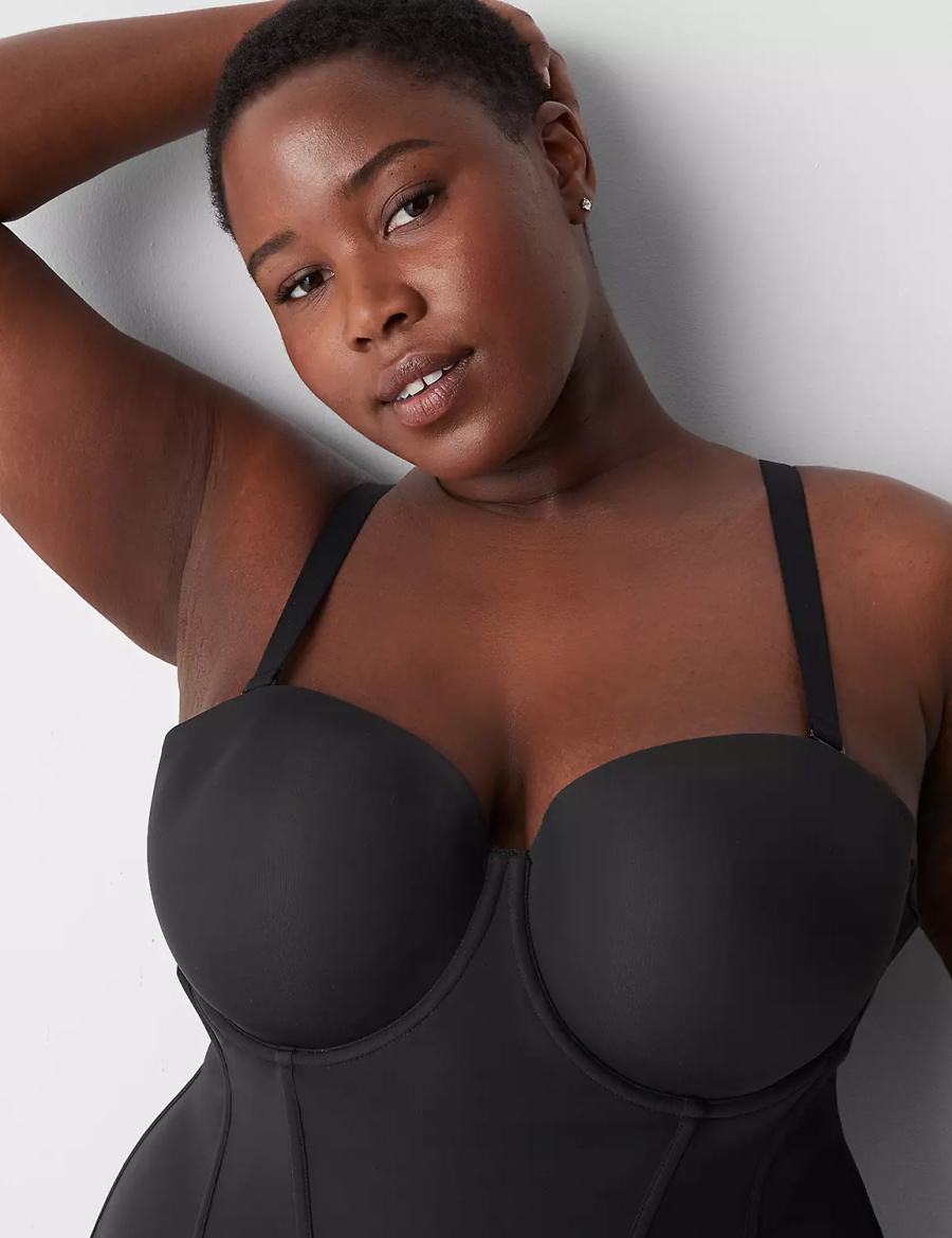 Women Lane Bryant Low-Back Multiway Bustier Bralettes Black | YAC956LG