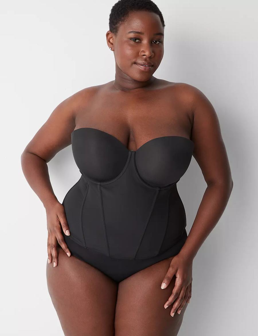 Women Lane Bryant Low-Back Multiway Bustier Bralettes Black | YAC956LG