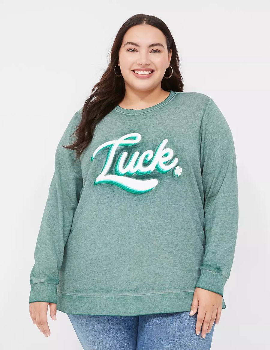 Women Lane Bryant Luck Graphic Sweatshirts Green | YUB8539IE