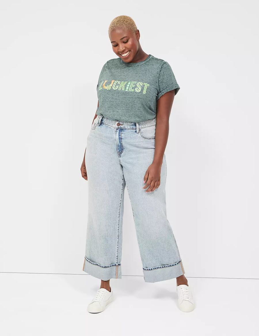 Women Lane Bryant Luckiest Burnout Graphic Tee T Shirts Green | GCR4247TF