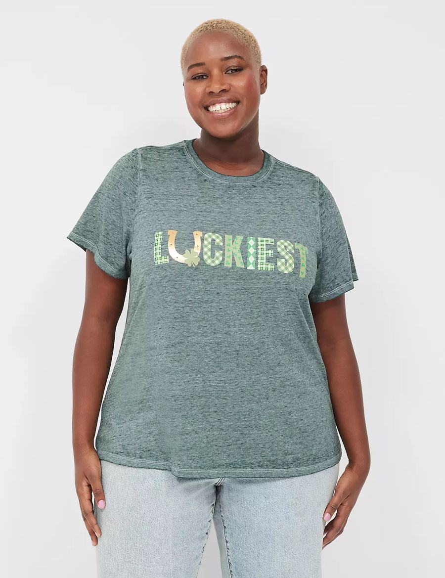 Women Lane Bryant Luckiest Burnout Graphic Tee T Shirts Green | GCR4247TF